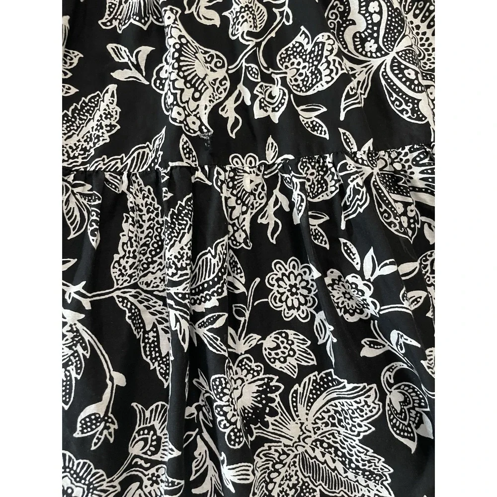Vtg Y2K Ralph Lauren Tiered‎ Layered Maxi Skirt M Black White Floral Cotton Boho